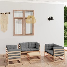 vidaXL 7 pcs conjunto lounge de jardim c/ almofadões pinho maciço