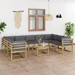 10 pcs conjunto lounge de jardim c/ almofadões pinho impregnado