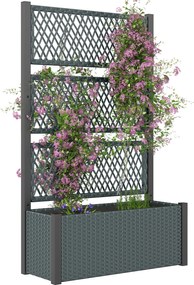Floreira com Treliça Floreira Exterior Grande para Plantas Trepadeiras Vaso com Forro 90x35x148 cm Cinzento Escuro
