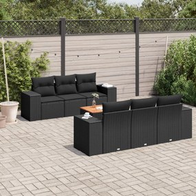 7 pcs conjunto de sofás p/ jardim c/ almofadões vime PE preto