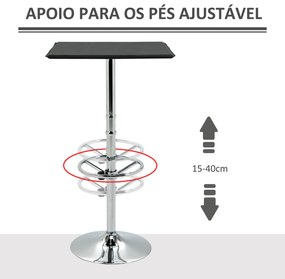 HOMCOM Mesa de Bar Mesa Alta de Cozinha com Apoio para os Pés Ajustável e Estrutura de Metal para Sala de Jantar Carga Máxima 60kg 62x62x110cm Preto e Prata