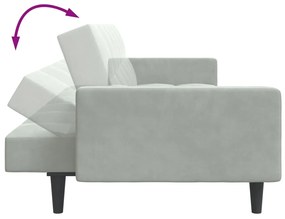 Sofá-cama 2 lugares c/ apoio de pés veludo cinza-claro