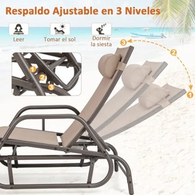 Espreguiçadeira de jardim com baloiço, braços e travesseiro cadeira de balanço encosto ajustável estrutura de metal para piscina de praia 177 x 70 x 1