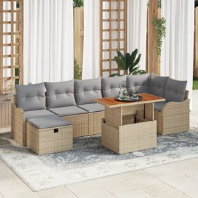 Conjunto de Sofás de Jardim vidaXL com 8 Peças e Almofadas em Rattan P