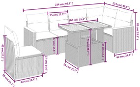 7 pcs conjunto de sofás p/ jardim c/ almofadões vime PE preto