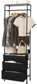 Guarda Roupa com gavetas com barra para pendurar e prateleiras para entrada do quarto 55 x 28 x 176 cm Preto