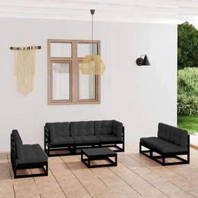 vidaXL 8 pcs conjunto longue de jardim c/ almofadões pinho maciço