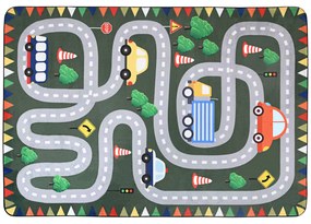 Tapete para Crianças Tapete Infantil com Desenho de Estrada e Antiderrapante 230x160 cm Verde