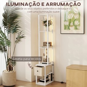 Candeeiro de Pé Moderno com Prateleiras Abertas Gaveta de Tecido e Interruptor de Pé 43,5x26,5x169 cm Branco