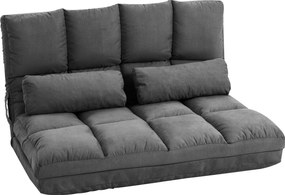 HOMCOM Poltrona Colchão de Apoio Dobrável Conversível Encosto Ajustável 14 Posições 2 Almofadas Incluídas Cinza | Aosom Portugal