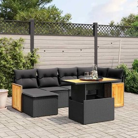 7 pcs conjunto de sofás p/ jardim c/ almofadões vime PE preto