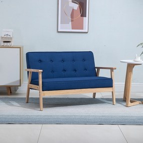 HOMCOM Sofá de 2 Lugares com Encosto e Almofadas Acolchoados Pés de Madeira Antiderrapantes para Sala de estar Dormitório Oficina 114x61x71 cm Azul