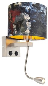 Candeeiro de parede em aço com abajur de veludo flores com dourado - Brescia Moderno