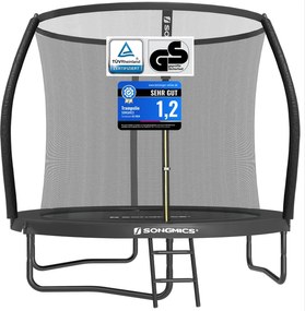 Trampolim de 244 cm de diâmetro com rede de segurança e varas curvas, preto