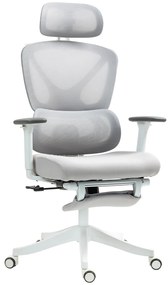 HOMCOM Cadeira de Escritório de Malha Reclinável com Apoio para a Cabeça Ajustável e Altura Regulável 71x70x109-119 cm Cinza