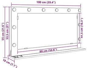 Espelho de Toucador Carvalho Sonoma MDF, Vidro 100 x 55 x 18 cm