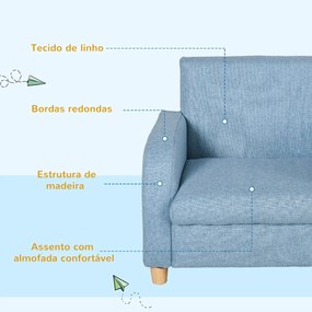 Sofá Infantil Mini Sofá para Crianças acima de 3 anos com Assento Acolchoado Apoio para os Braços e Estrutura de Madeira Carga Máx. 65kg 49x45x44cm Az