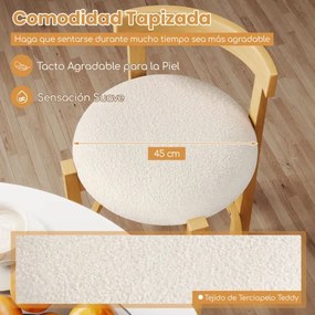 Conjunto de 2 bancos altos de bar estofados em veludo Teddy com encosto e apoio para os pés em madeira Natural+Branco