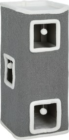 PawHut Barril Arranhador para Gatos com 4 Níveis Ø41x100 cm, Torre com 3 Tocas, Cama Superior e Bolas Suspensas, Cinzento | Aosom Portugal