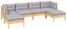 6 pcs conjunto lounge de jardim c/ almofadões cinza pinho