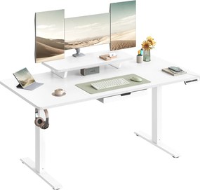 Secretária elétrica com altura ajustável, 140 x 70 x (72-120) cm, suporte para monitor branca