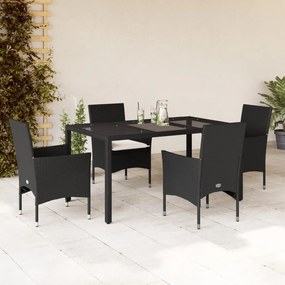 vidaXL 5 pcs conjunto jantar jardim c/ almofadões vime PE/vidro preto