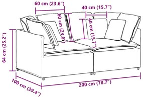 Sofá modular com almofadas tecido corduroy azul