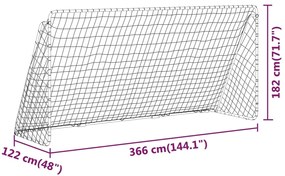 Baliza de futebol com rede 366x122x182 cm aço branco