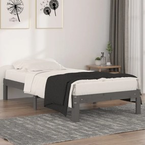 vidaXL Estrutura de cama solteiro 90x190 cm madeira maciça cinza
