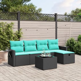 vidaXL 6 pcs conjunto de sofás p/ jardim c/ almofadões vime PE preto
