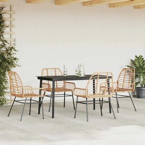 Conjunto jantar jardim 5 peças vidro vime PE castanho