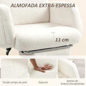 Cadeira de Escritório com Apoio para Pés Estofada em Borreguito e Encosto Reclinável  67x74x107-115 cm Creme