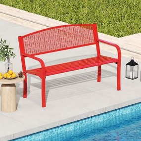 Banco jardim Metal de ripas de 128 cm para 2-3 pessoas com braços curvos e encosto clássico Vermelho