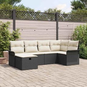 vidaXL Conjunto de Sofás de Jardim 6 Peças com Almofadas Preto Rattan Poliéster
