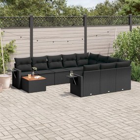 11 pcs conjunto sofás de jardim c/ almofadões vime PE preto