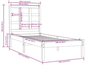 Estrutura de cama 100x200 cm madeira maciça castanho mel