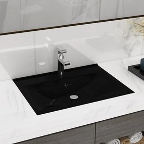 147030 vidaXL Lavatório c/ orifício de torneira 60x46 cm cerâmica preto mate