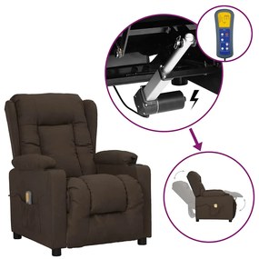 vidaXL Poltrona elevatória de massagens tecido castanho-escuro