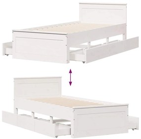 Estrutura de cama s/ colchão e c/ cabeceira pinho maciço branco