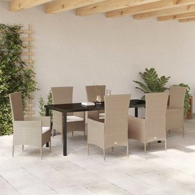 Conjunto de Jantar para Jardim com almofada 7 pcs Bege, Preto