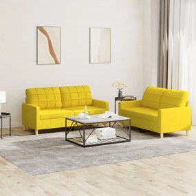 3201279 vidaXL 2 pcs conjunto de sofás com almofadões tecido amarelo-claro