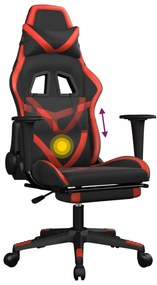 Cadeira gaming massagem + apoio pés couro artif. preto/vermelho