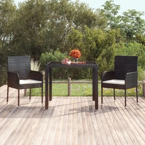 vidaXL Mesa de jardim com tampo de vidro 90x90x75 cm vime PE preto