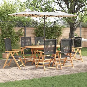 vidaXL Conjunto de Jantar de Jardim de 7 Peças na Cor Preto, feito de Madeira Sólida de Acácia e Rattan Sintético.
