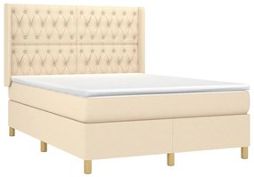 Cama box spring c/ colchão e LED 140x190 cm tecido cor creme