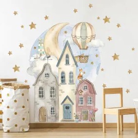 Papel de parede para a parede do quarto das crianças - Casas sob a lua