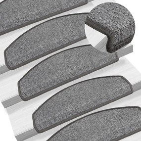 vidaXL Tapetes de escada 15 pcs 65x24x4 cm cinzento escuro