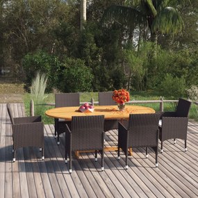 vidaXL 7 pcs conjunto de jantar para jardim com almofadões castanho