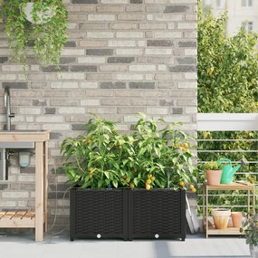 Plantadores de Jardim vidaXL com Sistema de Irrigação em Água 2 pcs Preto