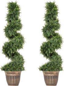 HOMCOM Cipreste em espiral, Conjunto de 2 plantas artificiais, com vaso, 120 cm de altura, Verde | Aosom Portugal